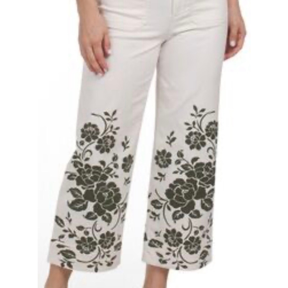 Bagatelle Pants - Women's Bagatelle Off-White & Brown Floral Cropped Wide leg Pants Size 6